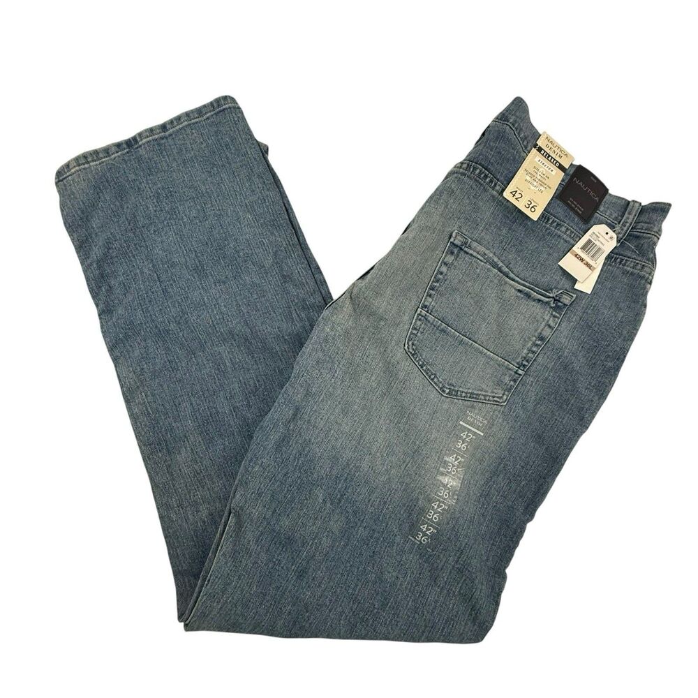 Nautica NEW Relaxed Fit Straight Leg Jeans Men 42x36 Vintage Wash Denim